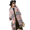 Oversized roubou moda senhora inverno listra xadrez Wraps Xales cachecol com mangas